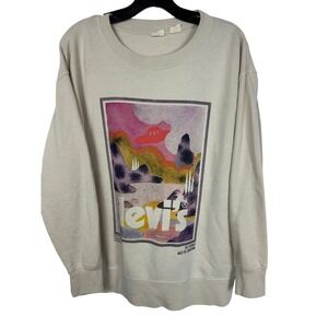 Levi's UFO Mountain Graphic Sweatshirt Cream Retro Psychedelic Plus Size 1X